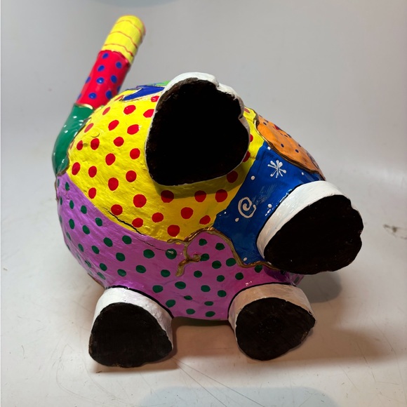 Mexican Style Art Painted Coconut Shell Cat Figurine Multi-Color 9.5”x7”x7” LLF - Picture 4 of 5